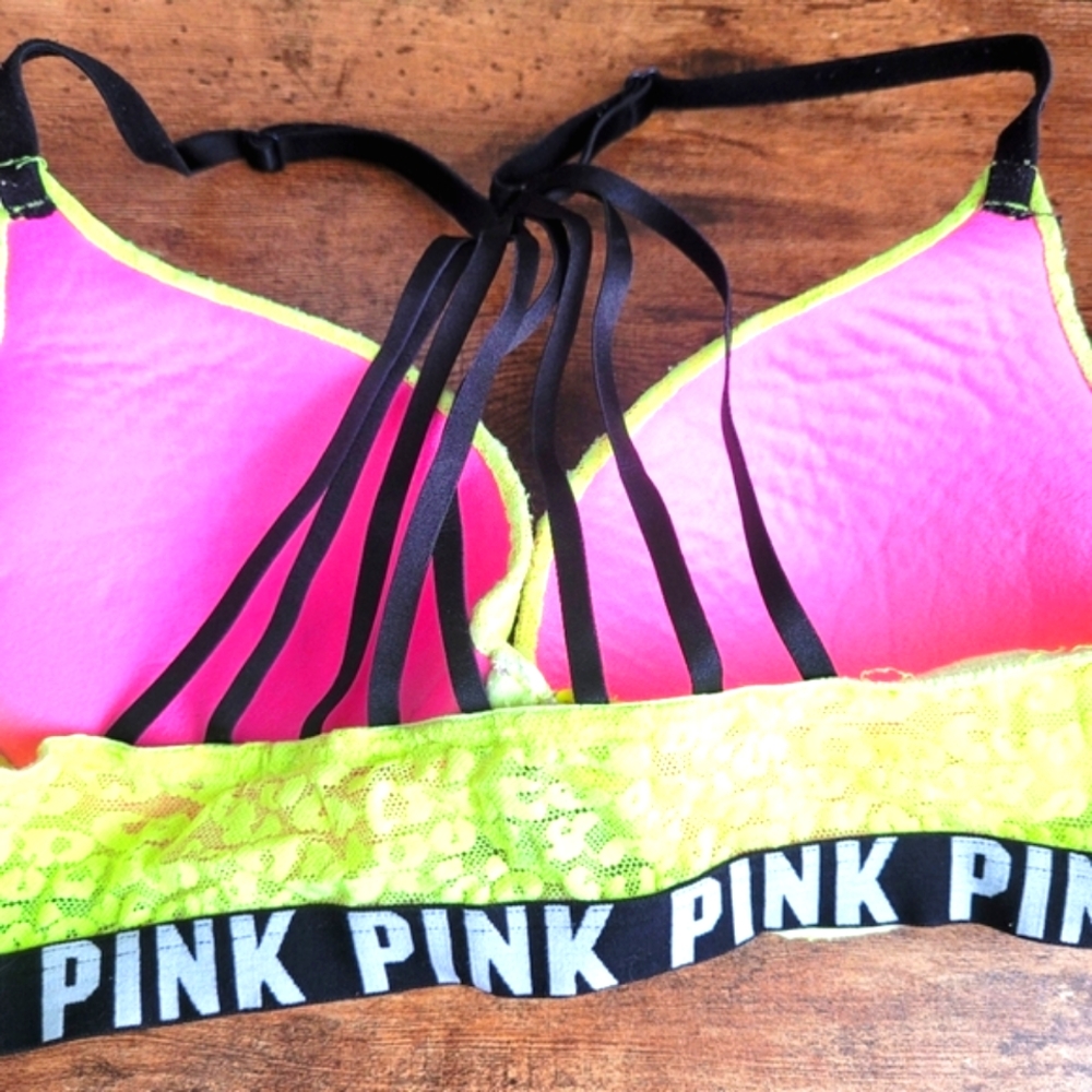 36A VS/PINK light push up  bra stylish race back with black straps, Yellow/Lemon
